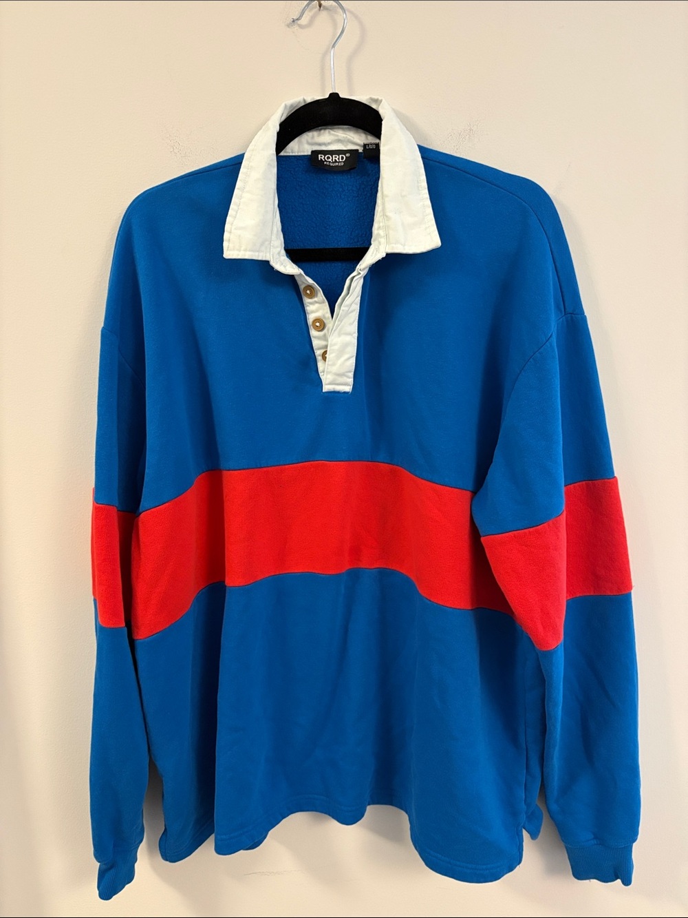 RQRD Required Blue & Red Colorblock Rugby Fleece Lined Pullover Men’s Size L